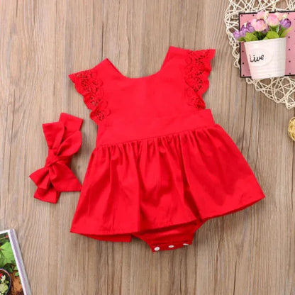 New Arrival 2pcs Red Flower Baby Clothing