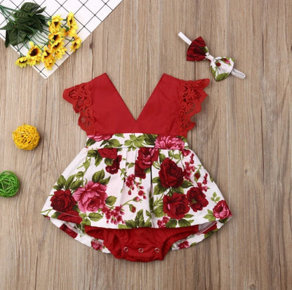 New Arrival 2pcs Red Flower Baby Clothing