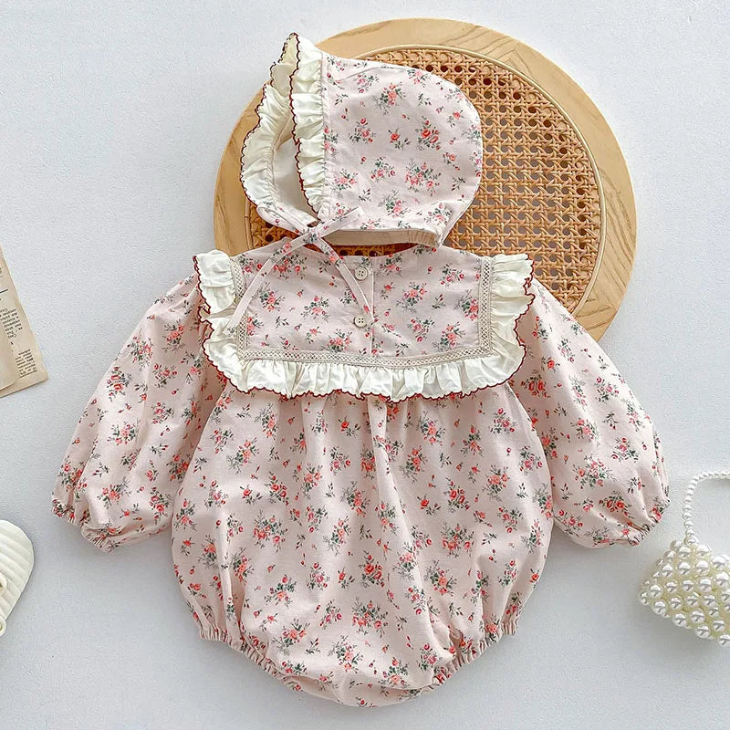 Spring Infant Baby Girl Bodysuits+Hat