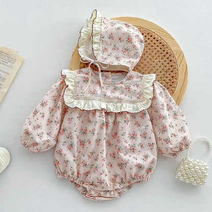 Spring Infant Baby Girl Bodysuits+Hat